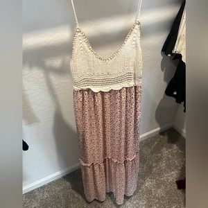 ZARA CROCHET COMBINATION MIDI DRESS PINK / CREAM